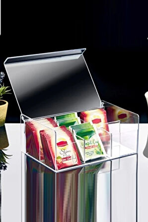 Box Up Plastik 6 Bölmeli Poşet Çay Saklama Kutusu - Poşet Çay Kutusu, Bitki Çay Kutusu, Şeffaf Renk, 22x15x9