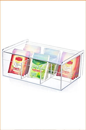 Box Up Plastik 6 Bölmeli Poşet Çay Saklama Kutusu - Poşet Çay Kutusu, Bitki Çay Kutusu, Şeffaf Renk, 22x15x9