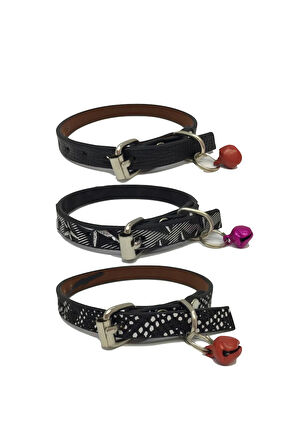 Zilli Deri Kedi Tasması 3'lü Set 30 cm