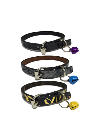 3'lü Set Zilli Deri Kedi Tasması 30 cm