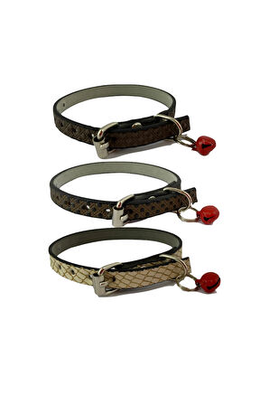 3'lü Set Zilli Deri Kedi Tasması 30 cm