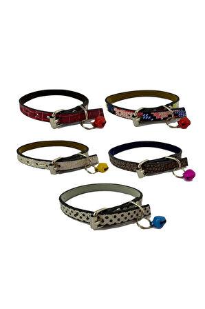 5 li Set Zilli Deri Kedi Tasması 30 cm