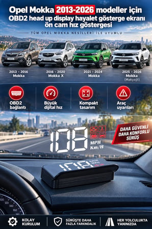 Opel Mokka 2013-2026 modeller için OBD2 head up display hayalet gösterge ekranı ön cam hız göstergesi