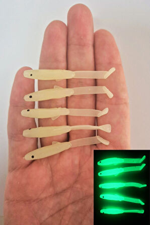Eagenset Silikon Balık Fosforlu Glow Luminous Karanlıkta Parlayan Yapay Yem 5 cm 5 Adet
