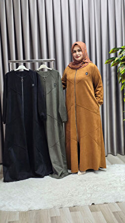 Kadın Giyim Büyük Beden Tam Boy Baklava Desenli Uzun Süet Pardesü 