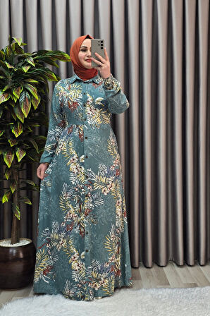 Kadın Tesettür Büyük Beden Giyim Palmiye Gömlek Elbise 