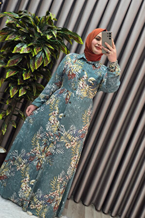 Kadın Tesettür Büyük Beden Giyim Palmiye Gömlek Elbise 
