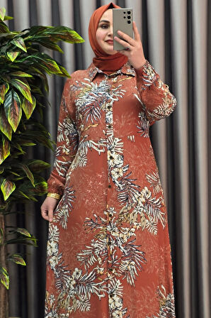 Kadın Tesettür Büyük Beden Giyim Palmiye Gömlek Elbise 
