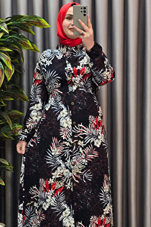 Kadın Tesettür Büyük Beden Giyim Palmiye Gömlek Elbise 