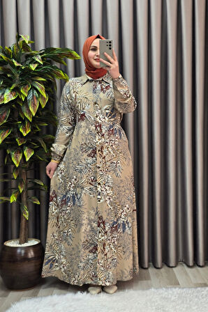 Kadın Tesettür Büyük Beden Giyim Palmiye Gömlek Elbise 