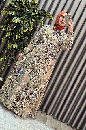 Kadın Tesettür Büyük Beden Giyim Palmiye Gömlek Elbise 