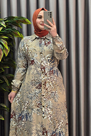 Kadın Tesettür Büyük Beden Giyim Palmiye Gömlek Elbise 