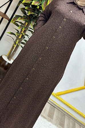 Kadın Tesettür Büyük Beden Giyim Çıtır Desen Gömlek Elbise 