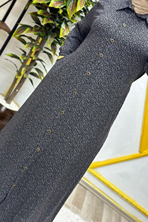 Kadın Tesettür Büyük Beden Giyim Çıtır Desen Gömlek Elbise 