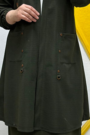 Kadın Büyük Beden Ottoman Cepli Çelik Hırka 