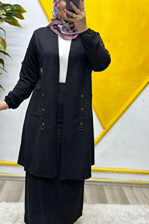 Kadın Büyük Beden Ottoman Cepli Çelik Hırka 