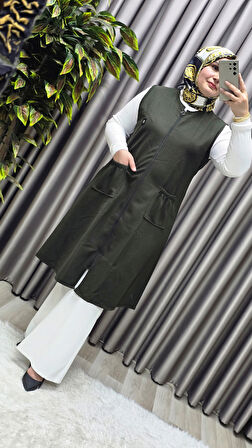 Kadın Büyük Beden Rahat Kalıp Ottoman Kumaş Dört Mevsim Çelik Örme Yelek