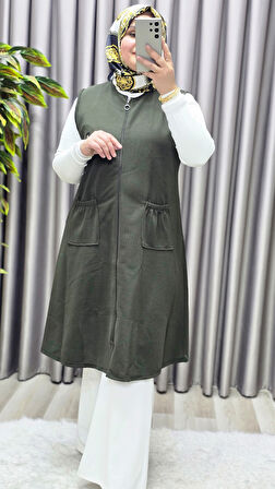 Kadın Büyük Beden Rahat Kalıp Ottoman Kumaş Dört Mevsim Çelik Örme Yelek