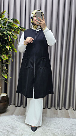 Kadın Büyük Beden Rahat Kalıp Ottoman Kumaş Dört Mevsim Çelik Örme Yelek