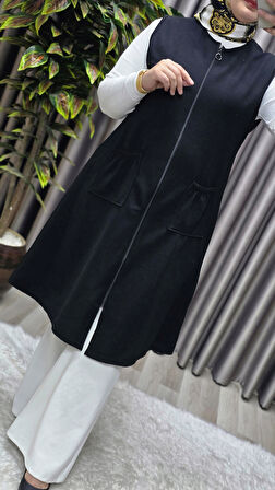 Kadın Büyük Beden Rahat Kalıp Ottoman Kumaş Dört Mevsim Çelik Örme Yelek