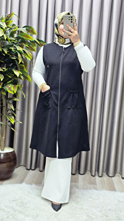 Kadın Büyük Beden Rahat Kalıp Ottoman Kumaş Dört Mevsim Çelik Örme Yelek