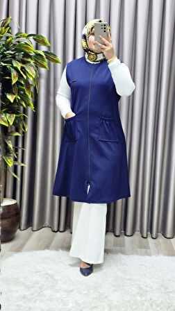 Kadın Büyük Beden Rahat Kalıp Ottoman Kumaş Dört Mevsim Çelik Örme Yelek