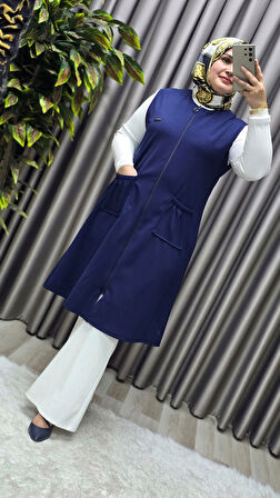 Kadın Büyük Beden Rahat Kalıp Ottoman Kumaş Dört Mevsim Çelik Örme Yelek