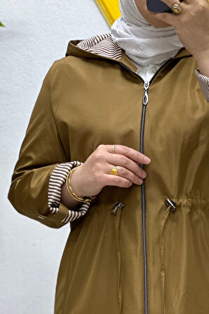 Kadın Tesettür Giyim Büyük Beden Mevsimlik Kısa Trençkot 