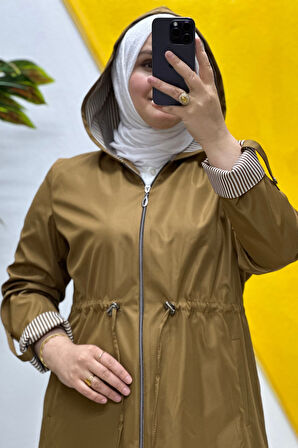 Kadın Tesettür Giyim Büyük Beden Mevsimlik Kısa Trençkot 