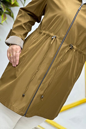 Kadın Tesettür Giyim Büyük Beden Mevsimlik Kısa Trençkot 