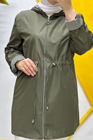 Kadın Tesettür Giyim Büyük Beden Mevsimlik Kısa Trençkot 