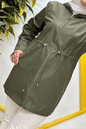 Kadın Tesettür Giyim Büyük Beden Mevsimlik Kısa Trençkot 