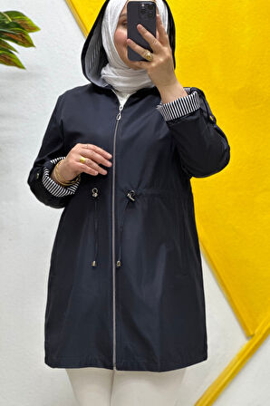 Kadın Tesettür Giyim Büyük Beden Mevsimlik Kısa Trençkot 