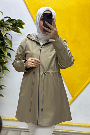 Kadın Tesettür Giyim Büyük Beden Mevsimlik Kısa Trençkot 