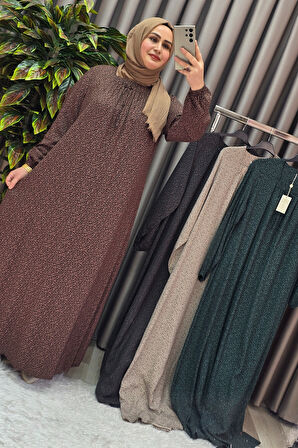 Kadın Tesettür Giyim Büyük Beden Yarım Robalı Çıtır Desen Elbise 