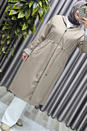 Kadın Tesettür Giyim Büyük Beden Fransız Boy Mevsimlik Trençkot 