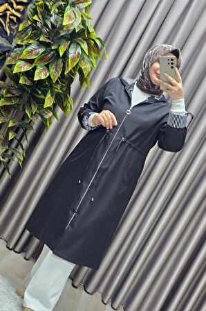 Kadın Tesettür Giyim Büyük Beden Fransız Boy Mevsimlik Trençkot 