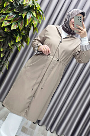 Kadın Tesettür Giyim Büyük Beden Fransız Boy Mevsimlik Trençkot 