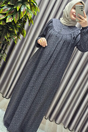 Kadın Tesettür Giyim Büyük Beden Çıtır Desen Tam Robalı Elbise 