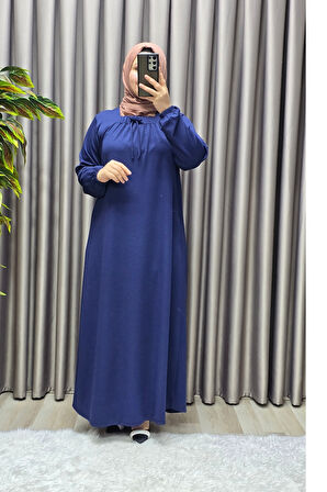 Kadın Tesettür Giyim Büyük Beden Kare Yaka Robalı Lina Elbise 