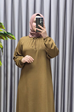 Kadın Tesettür Giyim Büyük Beden Kare Yaka Robalı Lina Elbise 