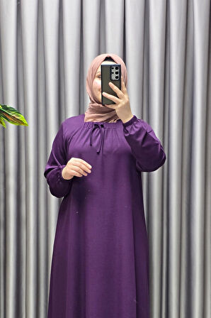 Kadın Tesettür Giyim Büyük Beden Kare Yaka Robalı Lina Elbise 