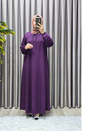 Kadın Tesettür Giyim Büyük Beden Kare Yaka Robalı Lina Elbise 