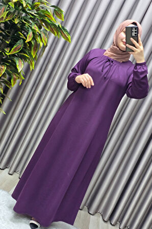 Kadın Tesettür Giyim Büyük Beden Kare Yaka Robalı Lina Elbise 