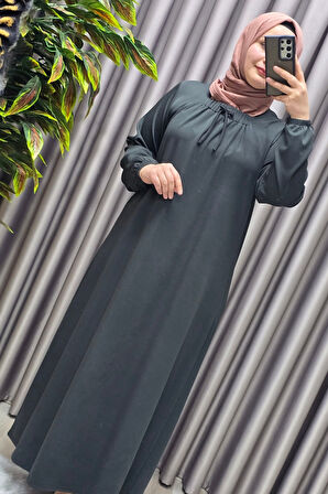 Kadın Tesettür Giyim Büyük Beden Kare Yaka Robalı Lina Elbise 
