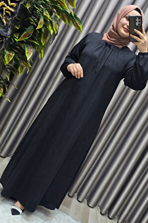 Kadın Tesettür Giyim Büyük Beden Kare Yaka Robalı Lina Elbise 