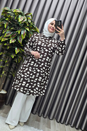 Kadın Tesettür Giyim Büyük Beden Çıtır Desen Gömlek 