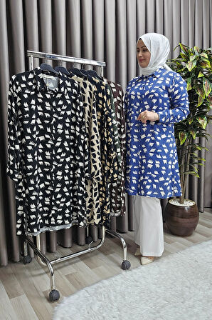 Kadın Tesettür Giyim Büyük Beden Çıtır Desen Gömlek 