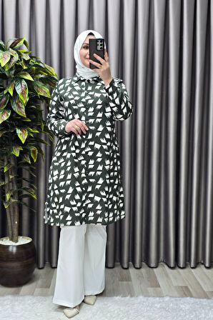 Kadın Tesettür Giyim Büyük Beden Çıtır Desen Gömlek 
