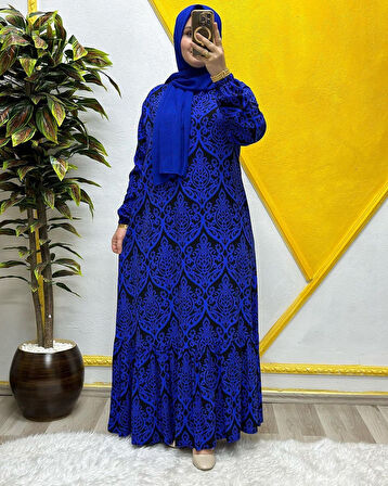 Kadın Tesettür Giyim Büyük Beden Osmanlı Desen Elbise 